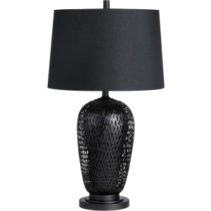 Set Of 2 Black Rattan/bamboo Table Lamp With Linen Shade