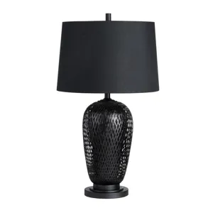 Set Of 2 Black Rattan/bamboo Table Lamp With Linen Shade