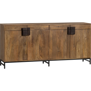 Natural Brown Solid Wood & Metal 4-door, 4-drawer Media Credenza/sideboard