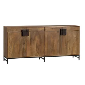 Natural Brown Solid Wood & Metal 4-door, 4-drawer Media Credenza/sideboard