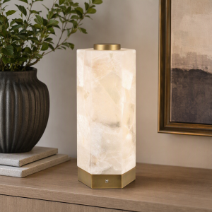 Gold Metal Accent Table Lamp With White Marble Shade