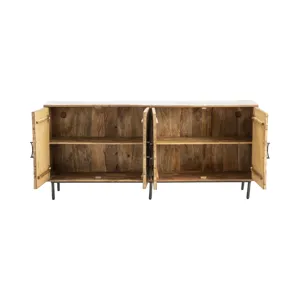 Warm Brown Solid Wood & Metal 4-door Media Credenza/sideboard