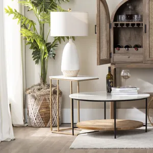 White Marble With Brass Inlay Gold C Table