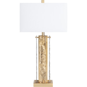 Set Of 2 Metal & Glass Table Lamp With Linen Shade