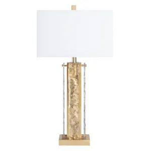 Set Of 2 Metal & Glass Table Lamp With Linen Shade