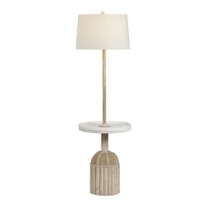 H Wood & Rattan Floor Lamp With Shade