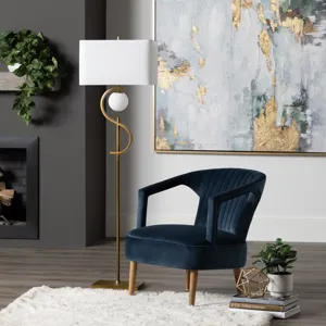 Metal Floor Lamp With Led Night Light And Linen Shade