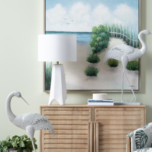 White Ceramic Table Lamp With White Linen Drum Shade
