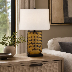 Brown Matte Table Lamp With Oat Linen Shade