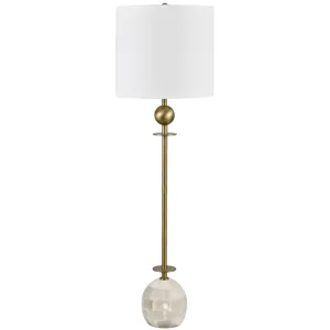 Brass Buffet Table Lamp With White Marble Base And White Linen Shade