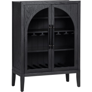 Black 2 Door Arched Glass Door Tall Wine Cabinet