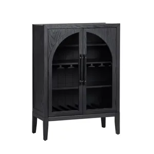 Black 2 Door Arched Glass Door Tall Wine Cabinet