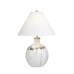 Blue And White Ceramic Table Lamp With Empire Shade And Rotary Switch.