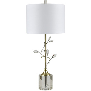 Crystal And Polished Brass Metal Table Lamp With Linen Shade