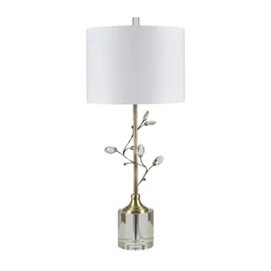 Crystal And Polished Brass Metal Table Lamp With Linen Shade