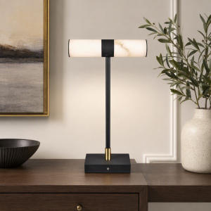 Black Matte Metal Task Lamp With Black Marble Specialty Shade