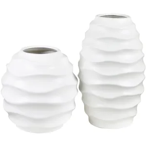 Textured White Ceramic Vase Set Of 2