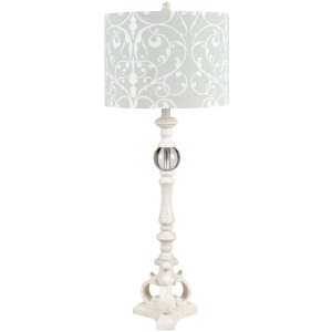 Buffet Lamp With Resin Base, Crystal Ball & Faux Silk Shade