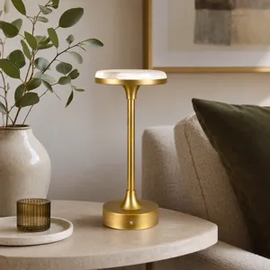 Gold Polished Metal Table Lamp With White Marble Shade