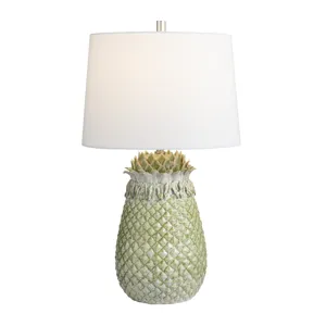 Green Glazed Pineapple Lamp With Tapered Shade