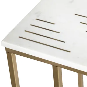 White Marble With Brass Inlay Gold C Table