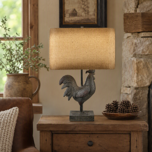 Brown Resin Table Lamp With Beige Rectangular Linen Shade
