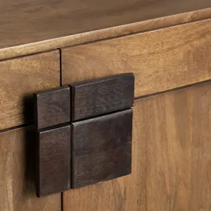 Natural Brown Solid Wood & Metal 4-door, 4-drawer Media Credenza/sideboard