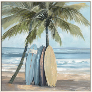 Sun & Surf Coastal Beach Scene Framed Canvas Wall Art