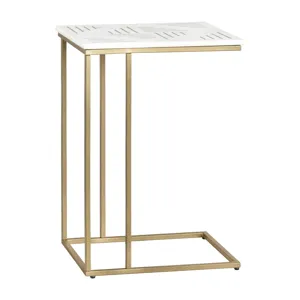 White Marble With Brass Inlay Gold C Table