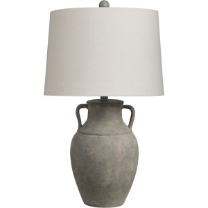 Antiqued Ceramic Jug Lamp With Linen Shade