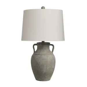 Antiqued Ceramic Jug Lamp With Linen Shade