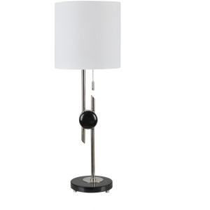 Polished Nickel Metal And Marble Table Lamp With Linen Shade