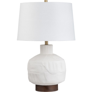 Ceramic & Wood Table Lamp With Linen Shade