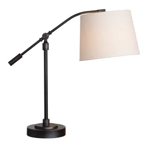 Bronze Adjustable Metal Table Lamp With Oatmeal Linen Drum Shade