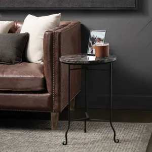 Black Petrified Wood And Metal Round Accent/end Table