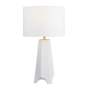 White Ceramic Table Lamp With White Linen Drum Shade