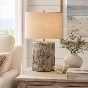 Rustic Gray Resin Table Lamp With Burlap Shade