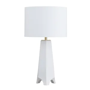 White Ceramic Table Lamp With White Linen Drum Shade