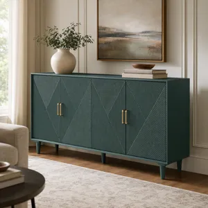 72 In. Emerald Green Solid Wood Door Media Credenza/sideboard