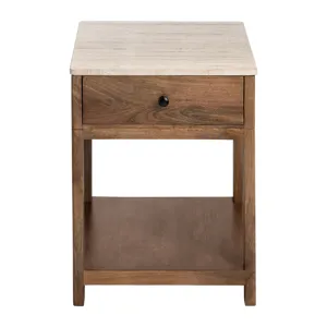 Solid Mango And Travertine 1 Drawer Accent/end Table
