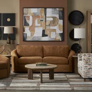Malone Abstract Neutral Geometric Framed Canvas Wall Art
