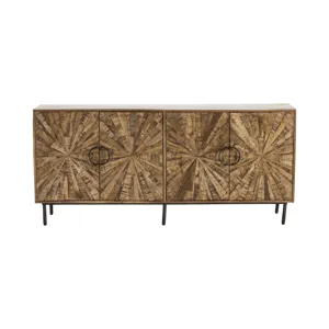 Warm Brown Solid Wood & Metal 4-door Media Credenza/sideboard