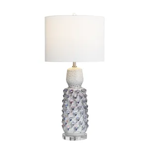 Set Of 2 Textured Ceramic Lamps With Drum Shades