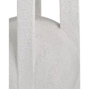 White Textured Table Lamp With Modern Geometric Base And Linen Drum Shade
