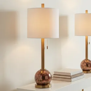 Bronze/gold Kingman Buffet Lamp With White Linen Drum Shade