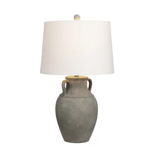 Antiqued Ceramic Jug Lamp With Linen Shade