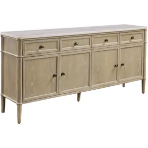 72 In. Tan Wood Whitewashed Four Door, Four Drawer Credenza Sideboard