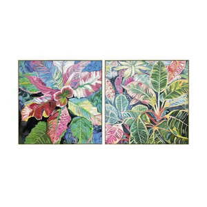 Vacation Foliage 2-piece Botanical Coastal Canvas Wall Art Set