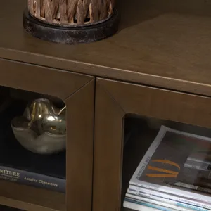 W Brown Wood Four Door Media Credenza Sideboard