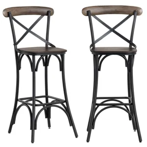 Set Of 2 Solid Mango And Iron Barstools